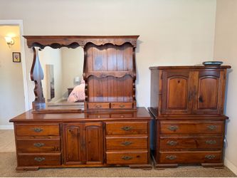 Wood Bedroom Set – Dresser, Mirror, two Nightstands & Bed Frame