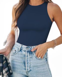 MANGOPOP Women’s Ribbed Bodysuit – Tank Top, Crew Neck, Racerback