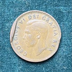 1950 Strike Error King George VI Canadian 1 Cent Penny