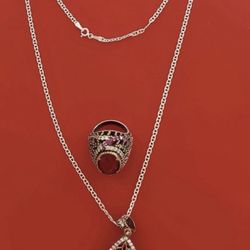 Silver Ring And Necklace Set