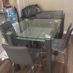 Square Glass Dinning Table Four Chairs