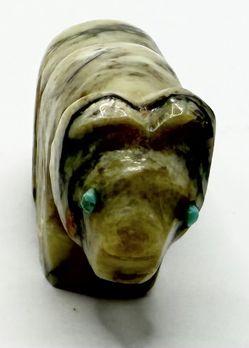HAND-CARVED STONE BEAR FETISH with TURQUOISE EYES