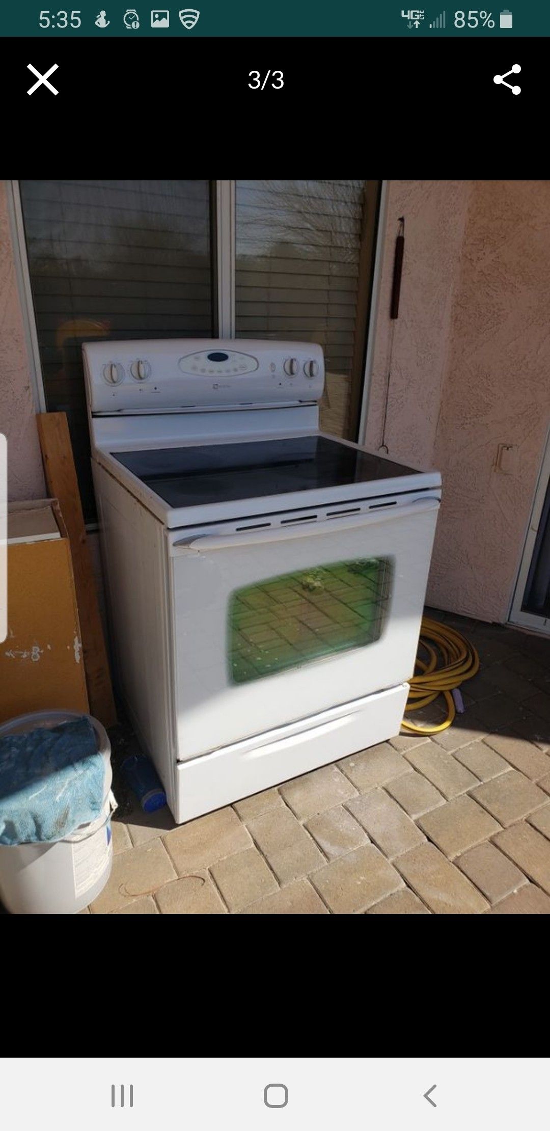 Maytag white stove.