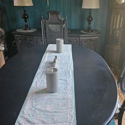 Wood Dining Table and 4 Cane back chairs 