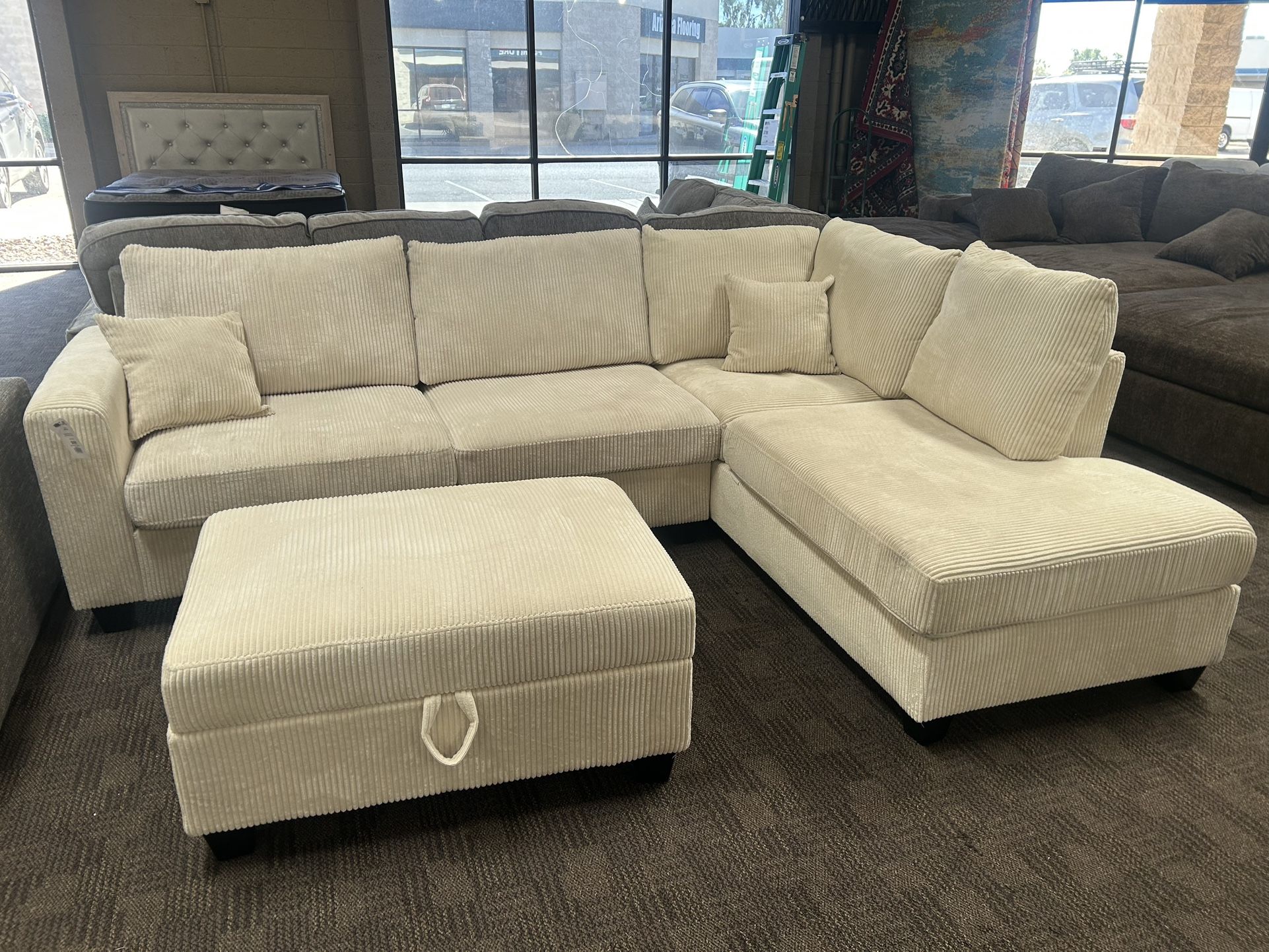 Cream Soft Sectional W/ Storage Ottoman