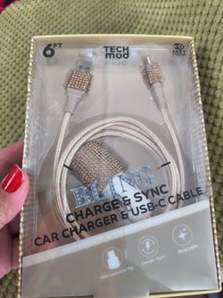 Bling Gold 6 ft car charger & USB Ccable