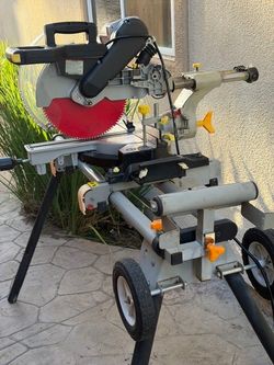 RADIAL ARM MITER SAW DUAL BEVEL PORTABLE FOLDING TABLE W/ WHEELS
