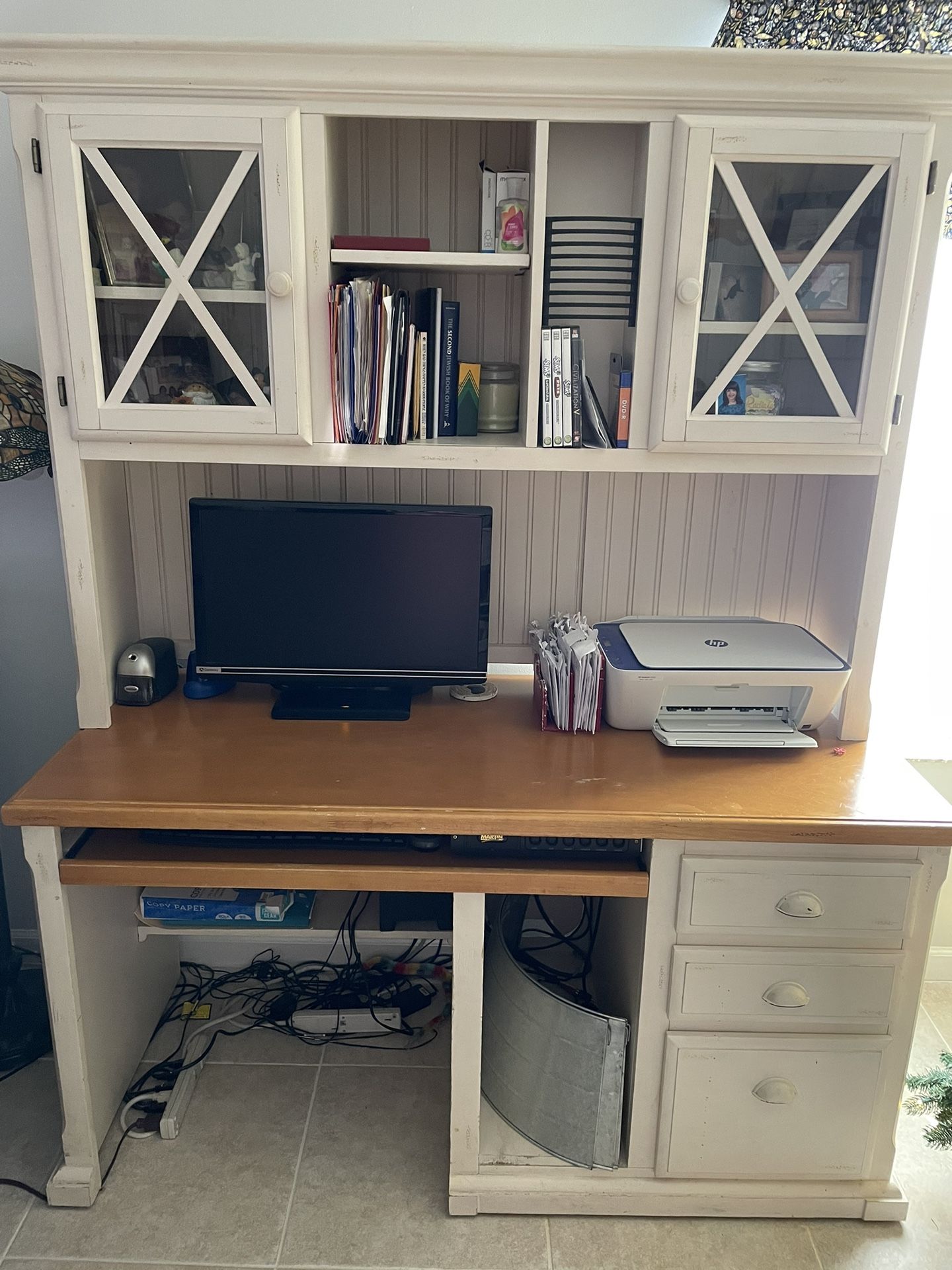 Solid Wood Desk with Hutch & File Drawer