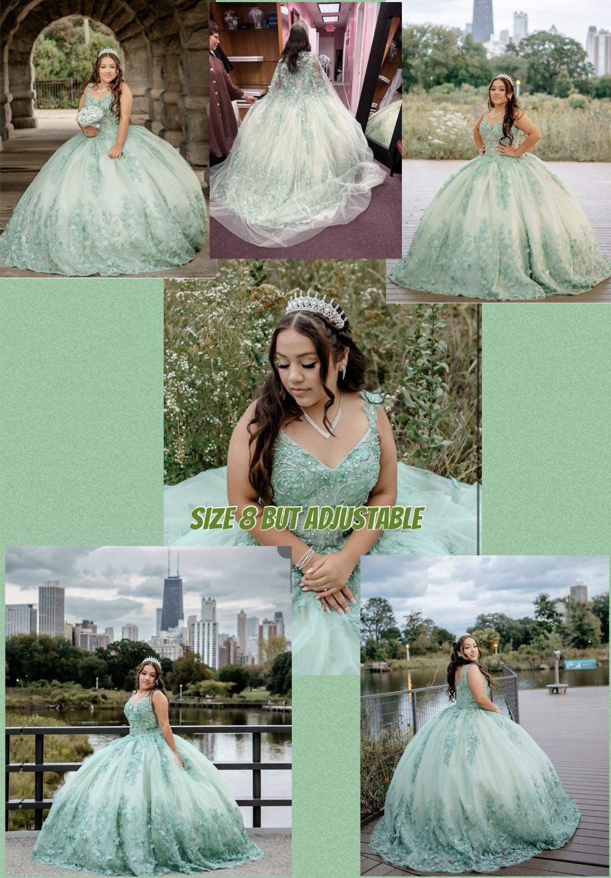 Sage Green Quinceanera Dress Size 8