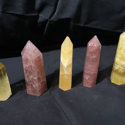 Crystal Points Citrine , Strawberry Quartz , Yellow Calcite 