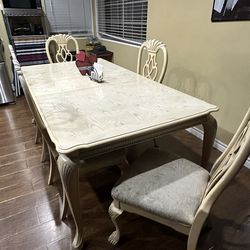 Vintage French Style Dining Table Set – Solid Wood – Needs TLC