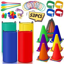 53PCS Outdoor Lawn Carnival Games Bean Bags Ring Toss Set Potato Sack Race Bags Egg and Spoon Race