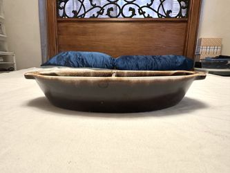 Brown Drip Pottery Split Serving Dish USA