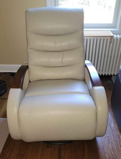 Barcalounger Leather Power Swivel Glider Recliner - cream color