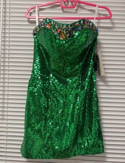 Emerald Green Sequin Strapless Mini Dress with Jeweled Neckline