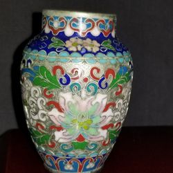 vintage cloisonne enamel and metal vase