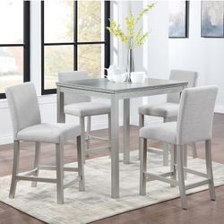 Brand new 5-Piece Counter Height Dining Table Set with Square Table and 4 Upholstered Chair, for 4 Person, Modern Crystal Decoration Wooden Table Set,