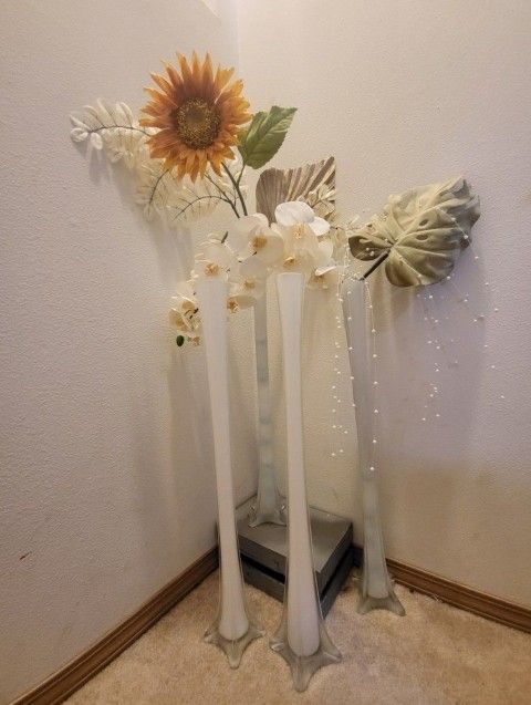 3 White Eiffel Tower Tall Skinny Vases Centerpiece