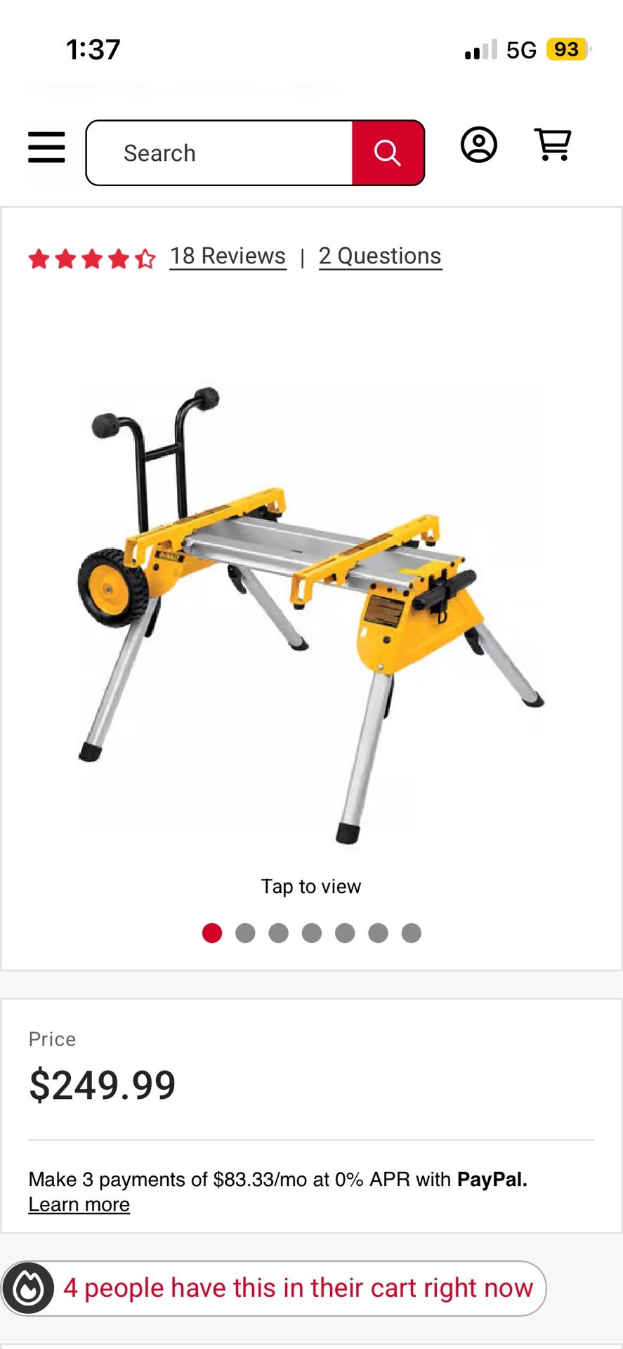 Dewalt Aluminum Rolling Table Saw Stand DW7440RS