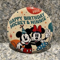 Happy Birthday Mickey & Minnie Mouse 2022 Button Pin New Disneyland Disney World