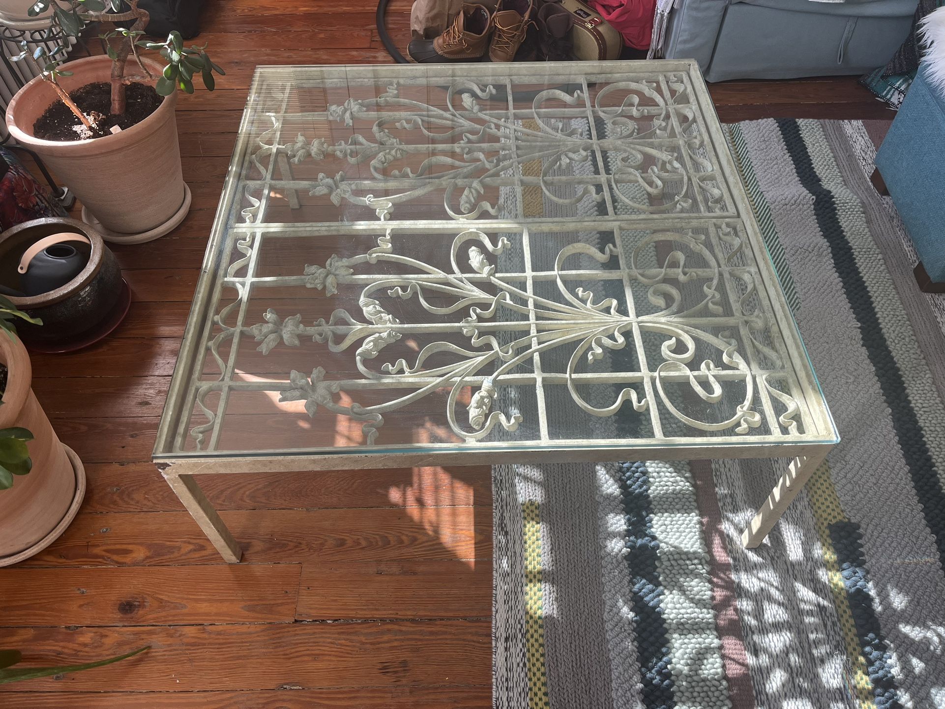 Glass And Wrought Iron Table