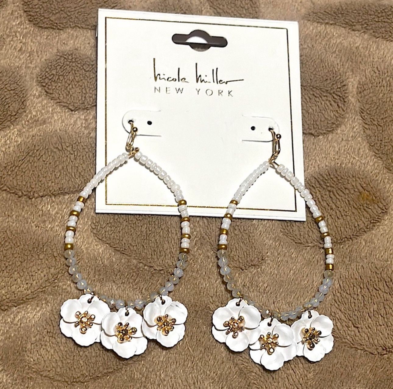 Nicole Miller - White and Gold Floral Earrings