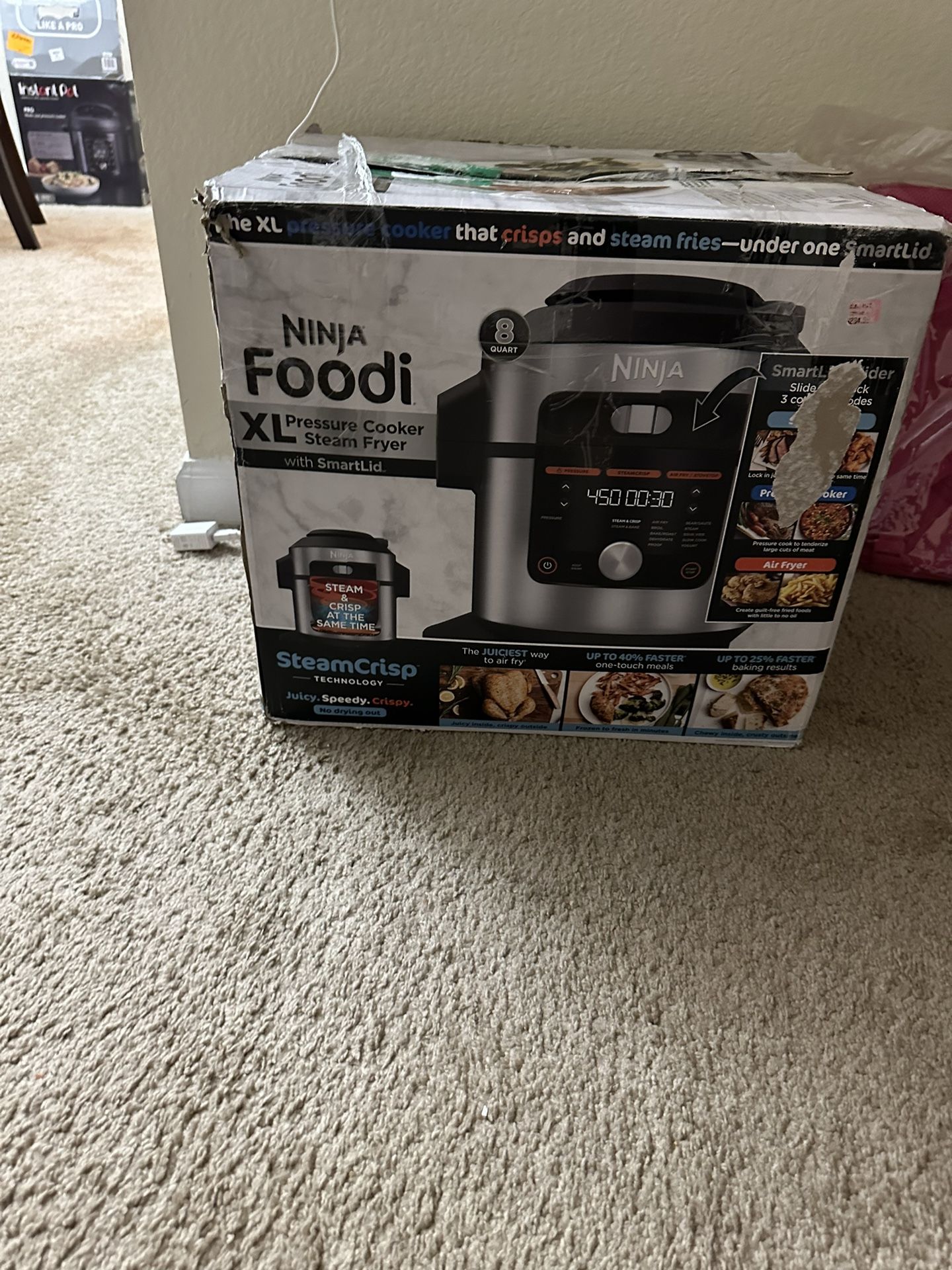 Ninja Foodi 14-in-1 SMART XL 8 Qt. Pressure Cooker Steam Fryer with SmartLid & Thermometer + Auto-Steam Release, that Air Fries, Proofs & More,