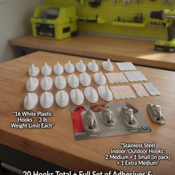 20  3M Command Hooks + Full Adhesives - Never Used Storage Hooks 