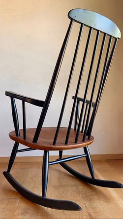 DANISH ILMARI TAPIOVAARA Teak & BLACK SPINDLE ROCKER ROCKING CHAIR MID CENTURY MODERN VINTAGE