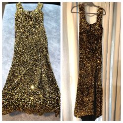 Elegant Gold Sequin Evening Gown Size Small