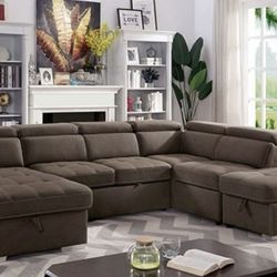 🔥Brand New Brown Sectional Sofa Storage Sleeper🔥