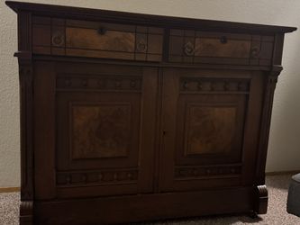 Vintage Hand Carved Wooden Sideboard