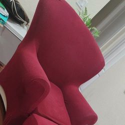 Big Oversized Chair and Ottoman With Red Slip Covers