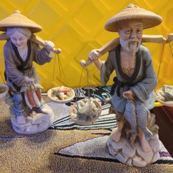 Vintage Seizan CP Fine Art Porcelain Figurines Fisherman & Gardener