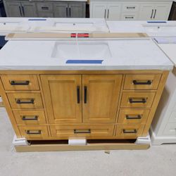 48” Brand New Bathroom Vanity in Teak color, Soft Close Solid Wood with Top in White  $749 