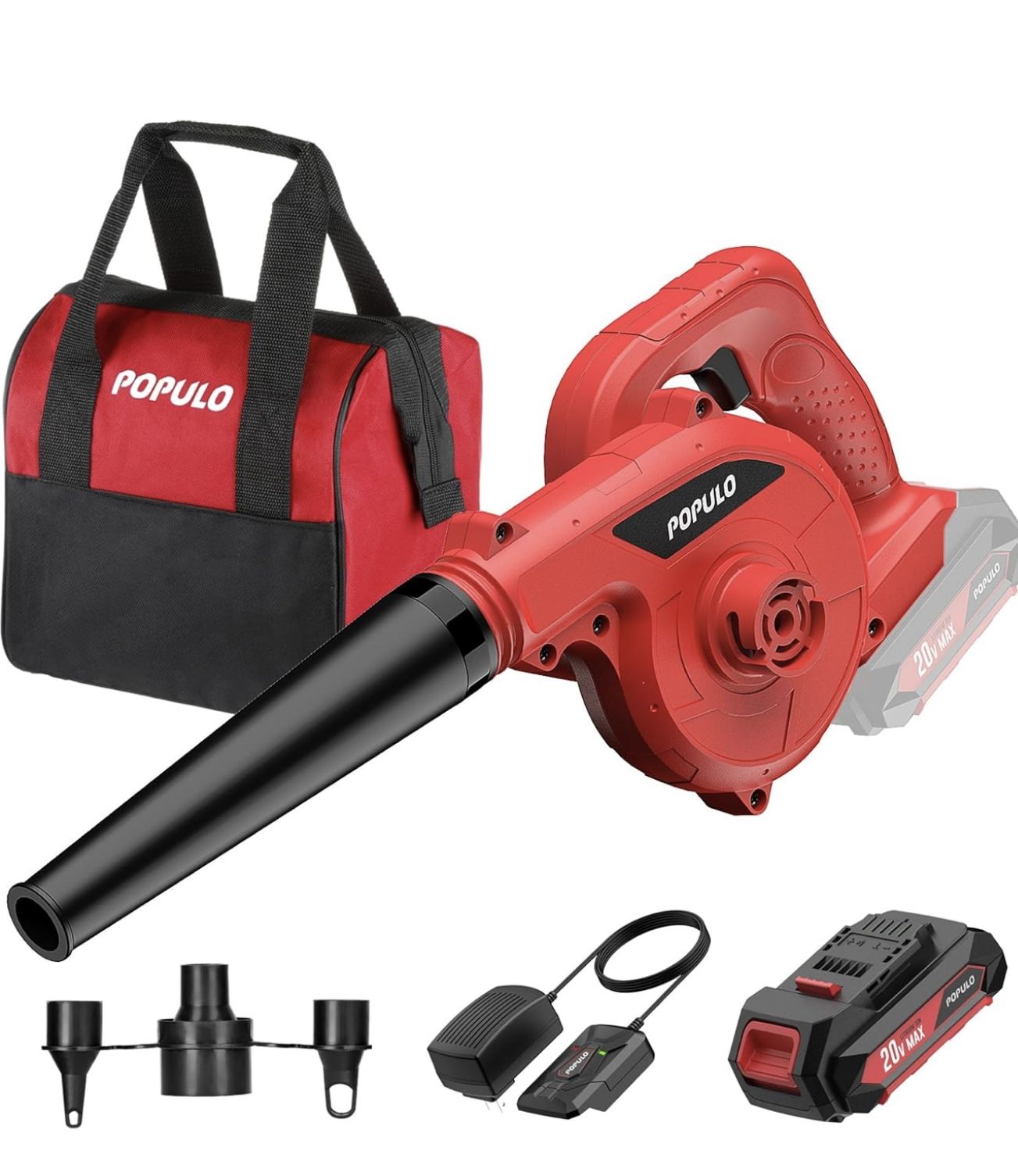 POPULO 20V Cordless Mini Electric Blower Kit,150mph Wind Speed for Cleaning Workshop,Garage,Inflating Air Mattress,Leaf Blower for Small Patio