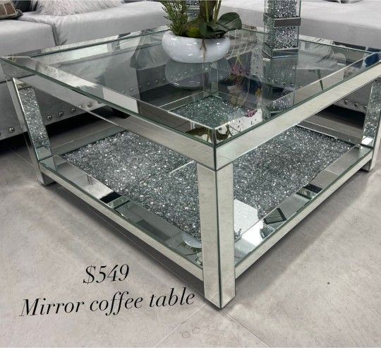 New Mirrored Coffee Table 39x39 Glass Top