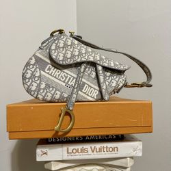 Christian Dior Saddle Bag Grey & Beige Oblique Canvas Gold Hardware