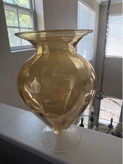Large Amber Glass Pedestal Vase