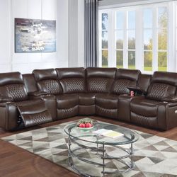 Brown Power Motion Sectional With Console And USB 