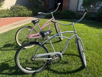 Two Beach Cruiser Bicycles – Pink and Silver