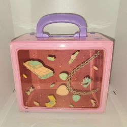 RARE Vintage 1988 Sanrio "classic 50s" themed vinyl storage case pink 