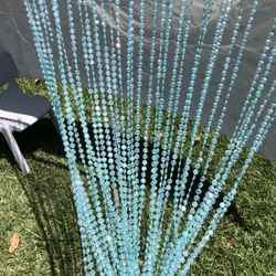 Baby Blue/ Aqua Color Crystal Looking Curtain Of Bright Shiny Beads!