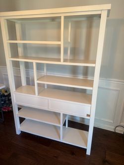 White Wood Bookcase with Drawers