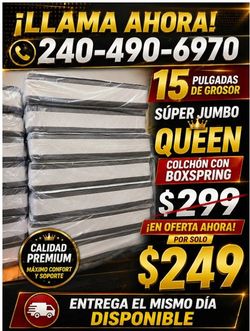 Queen Super Quilted Jumbo 15 Inches Double Sided Mattress With Boxspring Special 