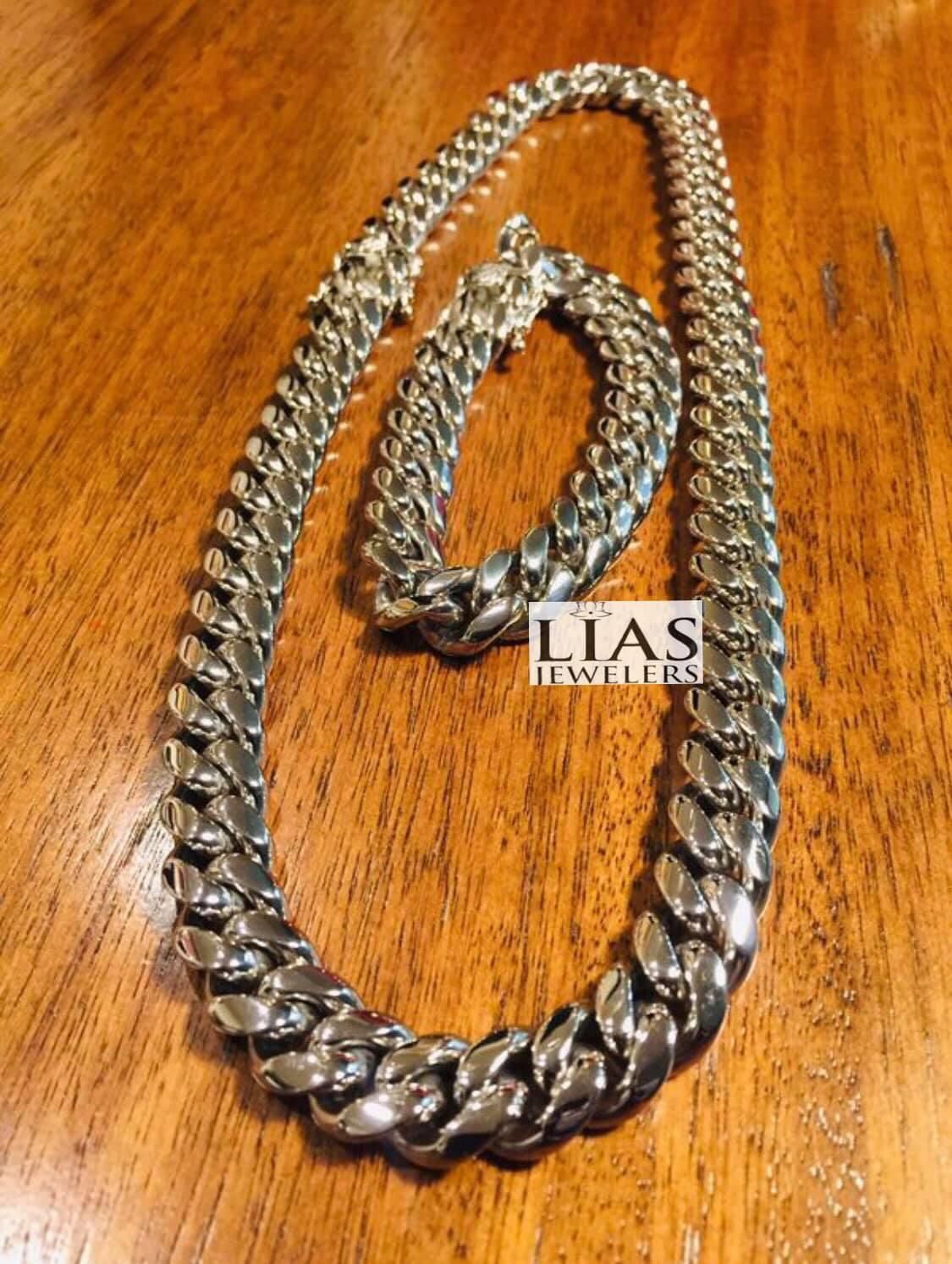 New 18k White Gold Cuban Link Chain And Bracelet