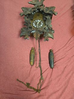 Vintage Carved Wood Cuckoo Clock with Weights