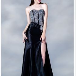 Size 6|Jeweled Corset Prom Dress|Black|Cinderella|New W/Tags