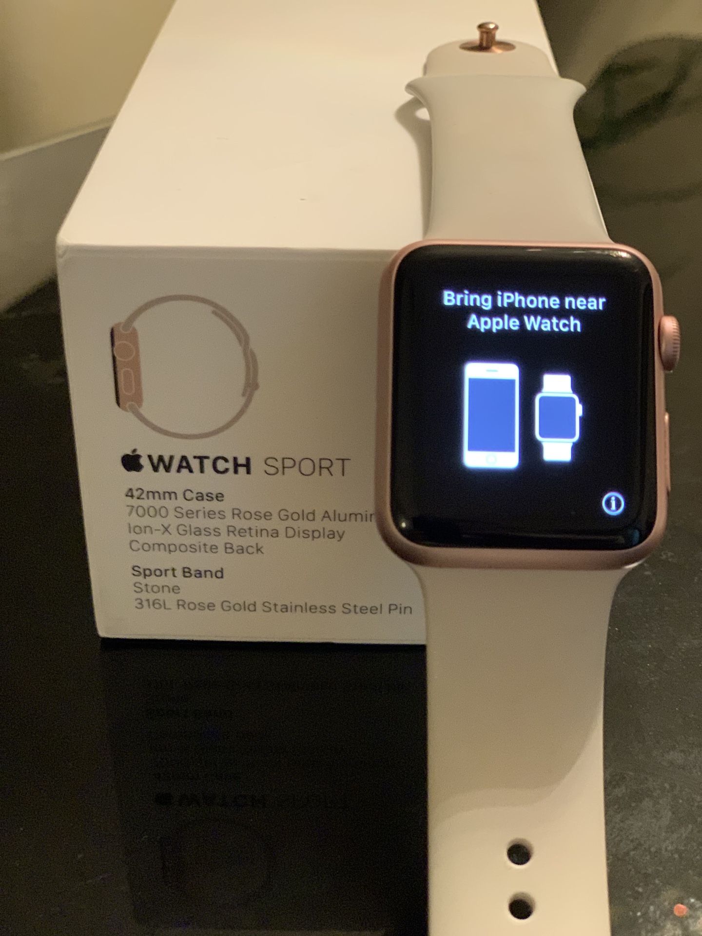 Rose Gold Apple Watch 42mm series 1 w/ AirPods Pro