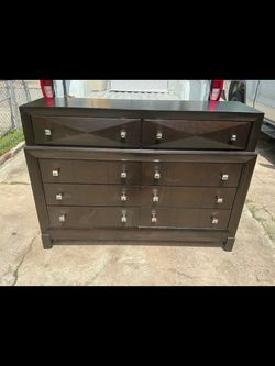 Dark Brown Wood Dresser with 8 Drawers